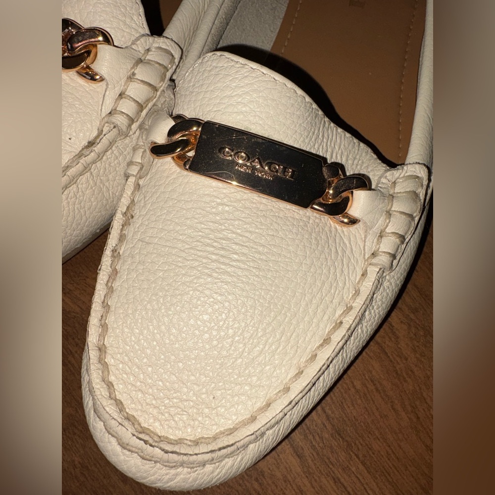 Coach White Leather Women's Driving Loafers with Gold-Tone Bit - Picture 2 of 5